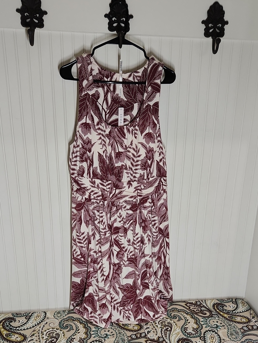 Soma Women’s Sleeveless Floral Print Dress in Burgundy and White